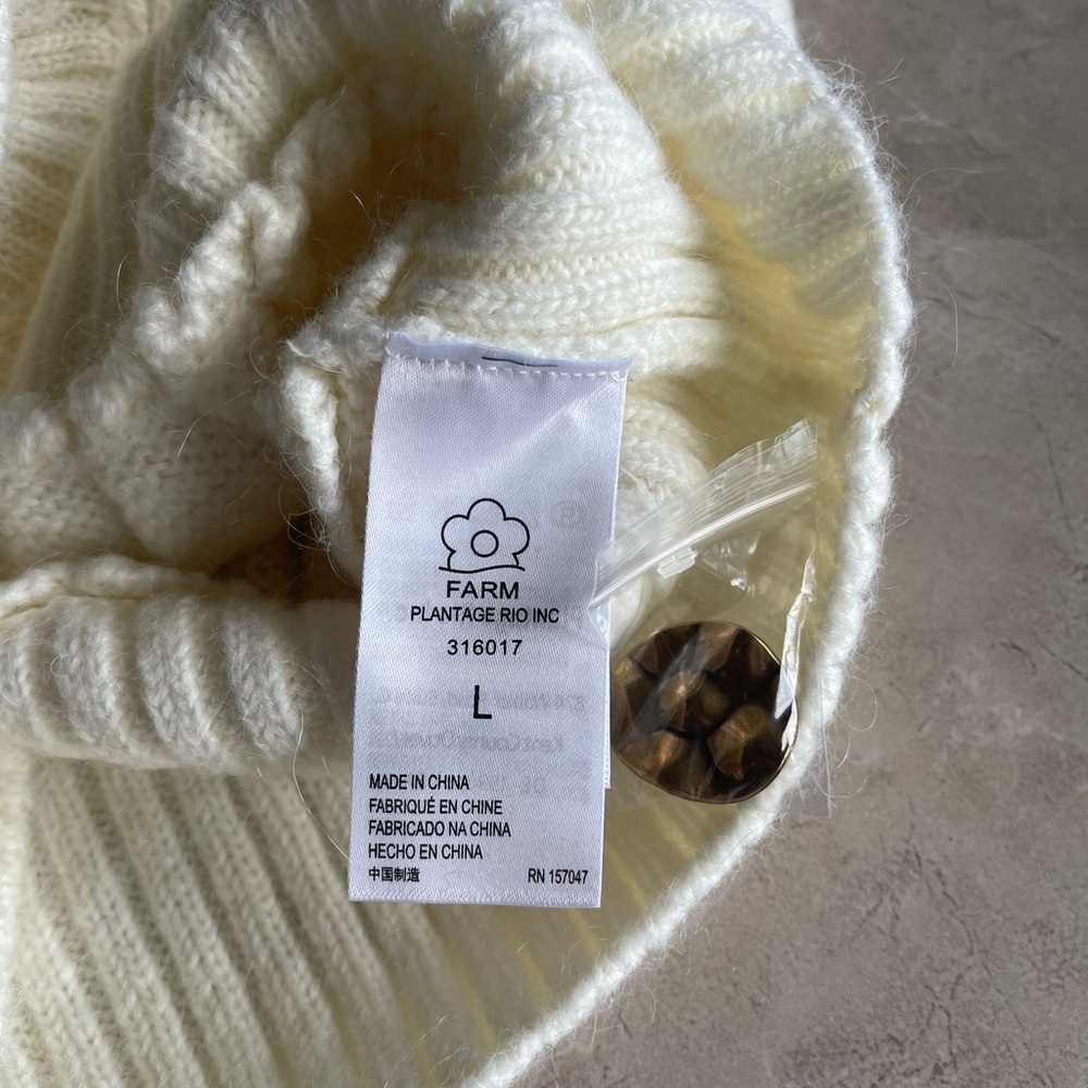 NWT FARM Rio Ribbed Goldtone-Buttoned Cardigan Size L - Picture 10 of 11